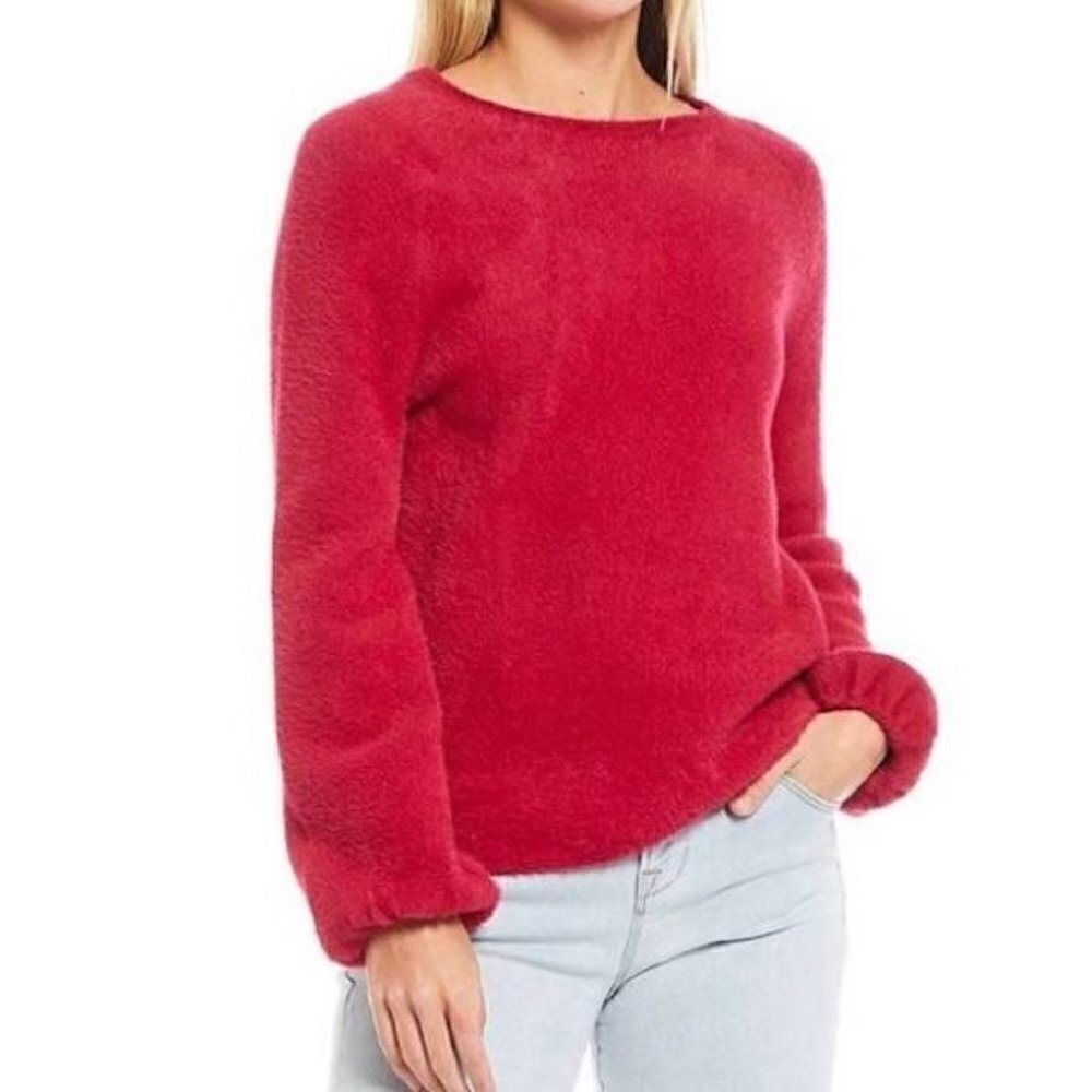 Chelsea & Violet Small Pink Balloon Sleeve Eyelash Sweater Pullover Chunky NEW